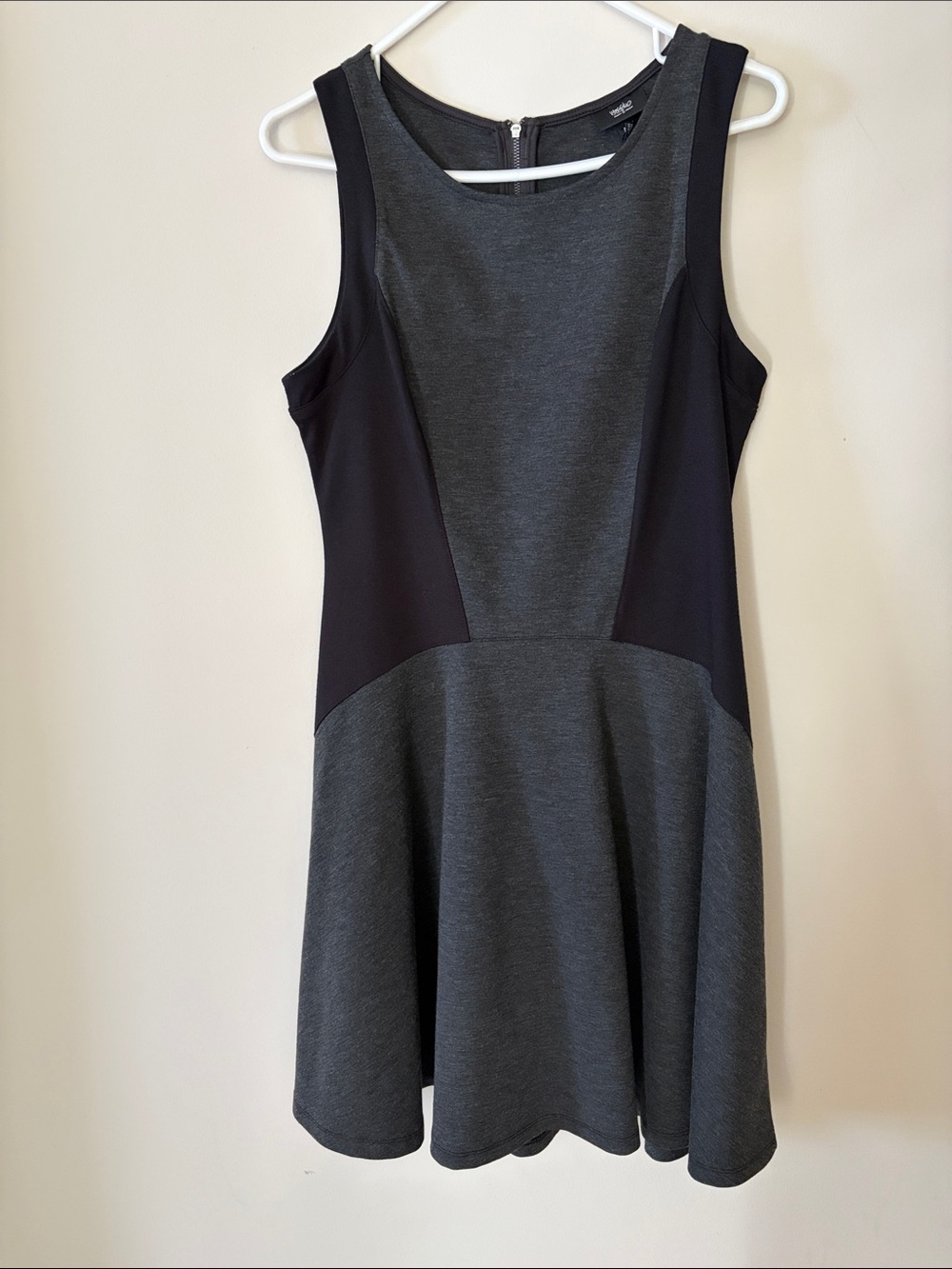 Sleeveless Gray & Black Panel Fit-and-Flare Mini Dress